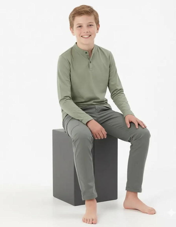 Boy Solid Mandarin Neck T-Shirt