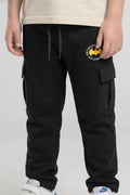 Boys Black Regular Fit Brand Logo Printed Cotton Joggers