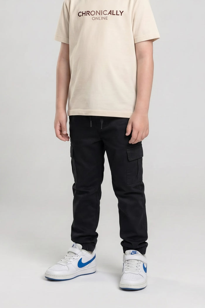 Boys Black Regular Fit Joggers