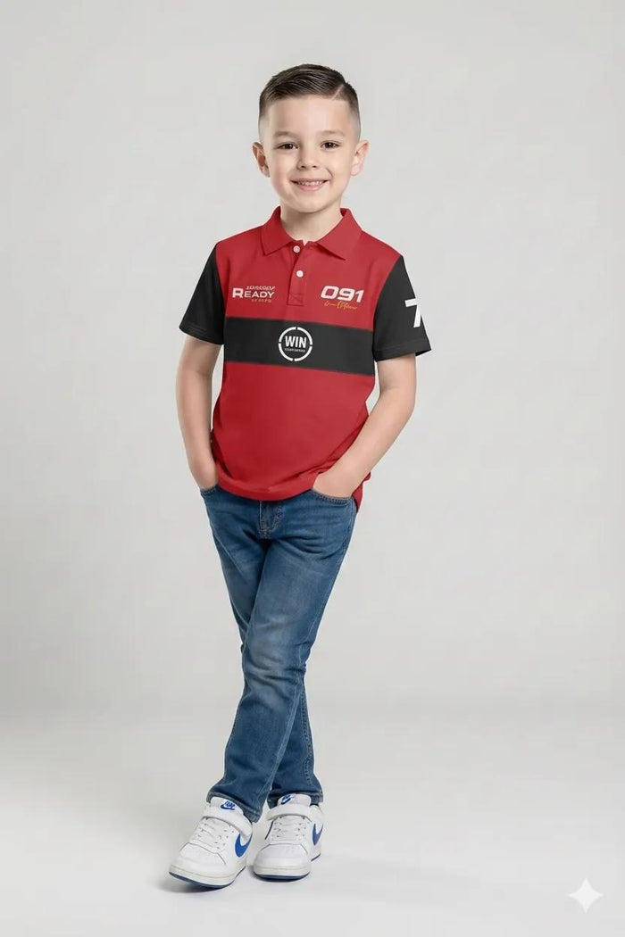 Boys Brick Colourblocked Polo Collar T-shirt