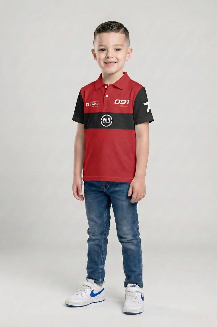 Boys Brick Colourblocked Polo Collar T-shirt
