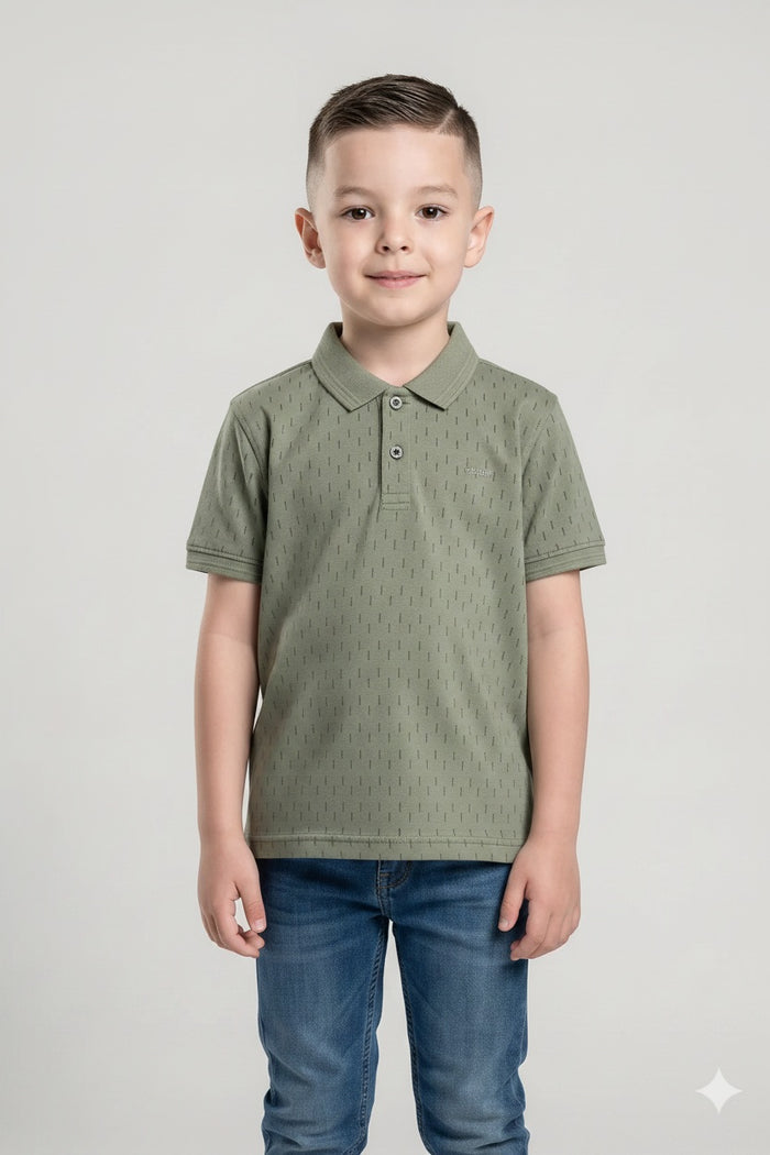 Boys Dusty Mint Printed Polo Collar T-shirt