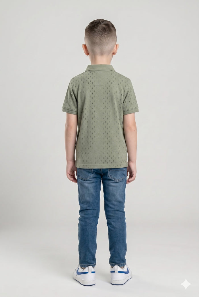 Boys Dusty Mint Printed Polo Collar T-shirt