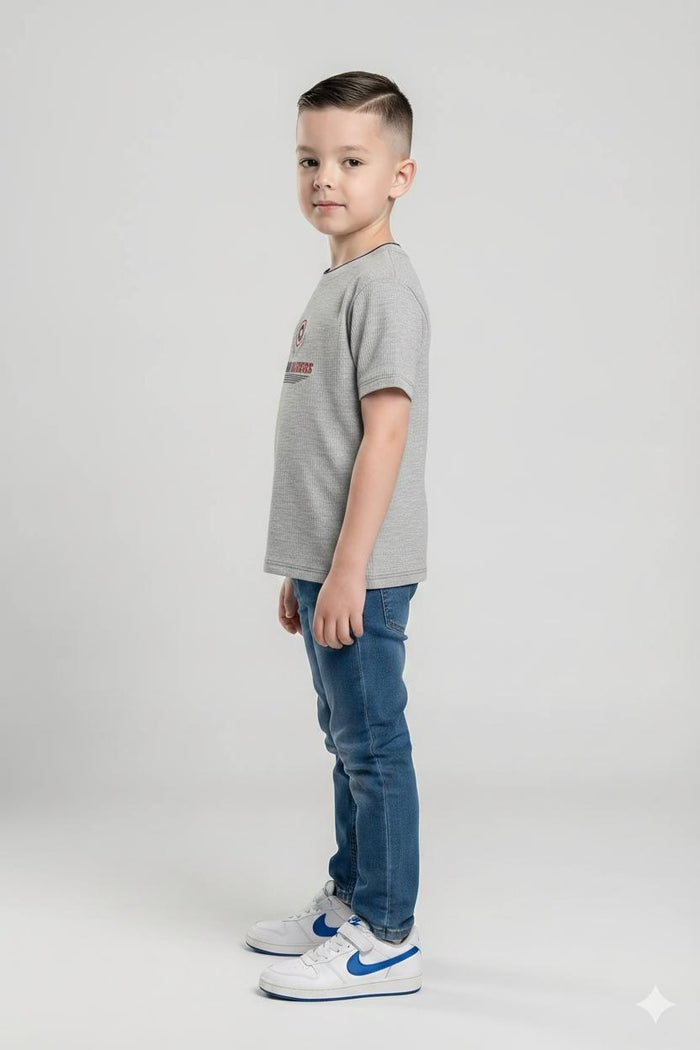 Boys Grey Melange Captain America Printed T-shirt