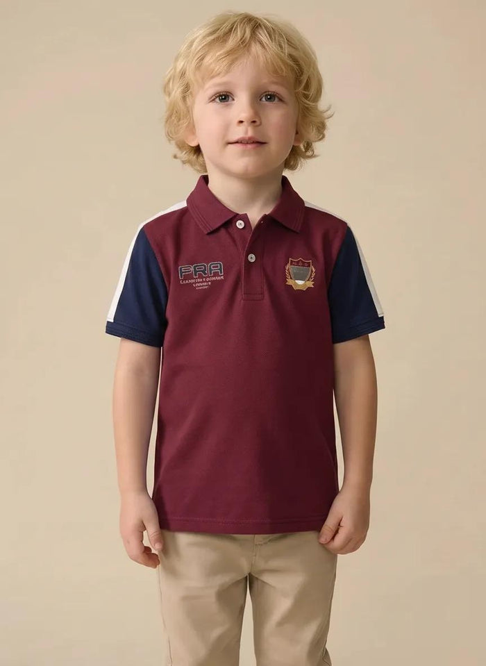 Boys Merlot Printed Polo Collar T-shirt