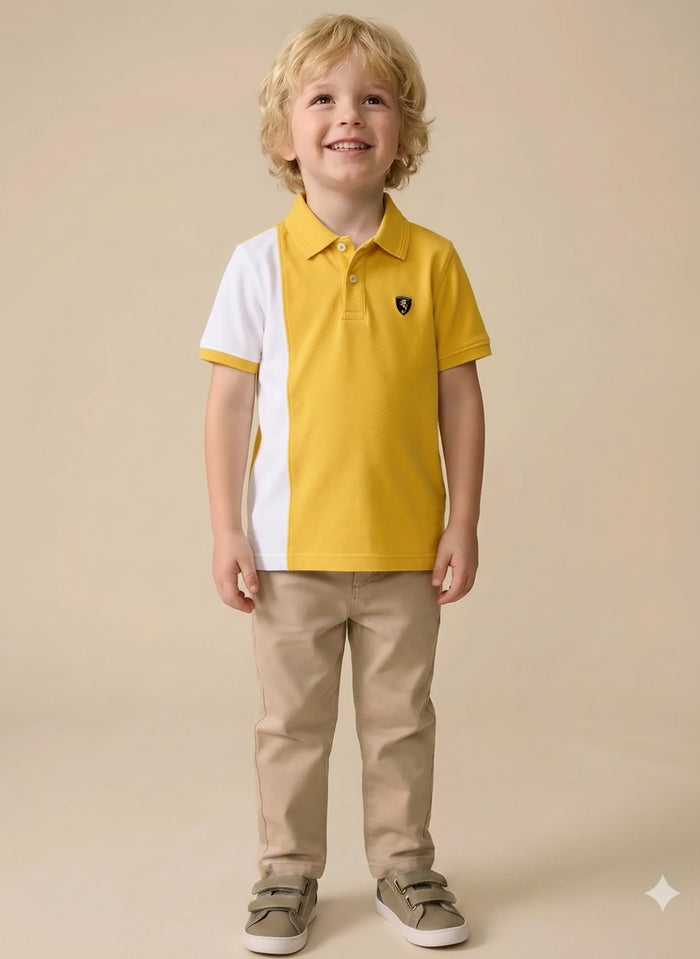 Boys Mustard Colourblocked Polo Collar T-shirt