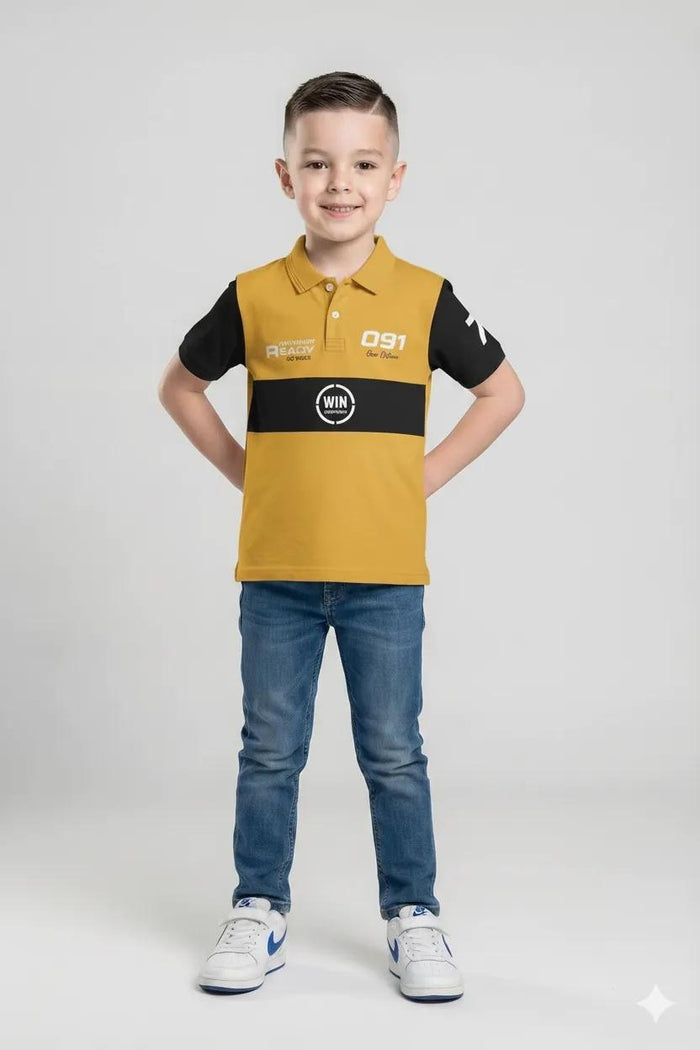 Boys Mustard Colourblocked Polo Collar T-shirt