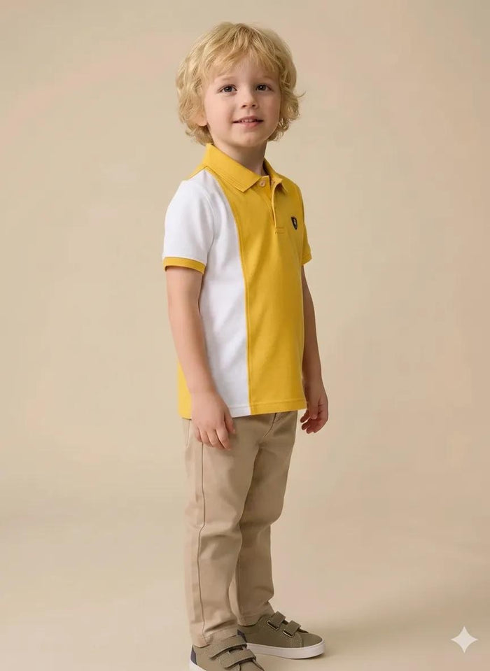 Boys Mustard Colourblocked Polo Collar T-shirt