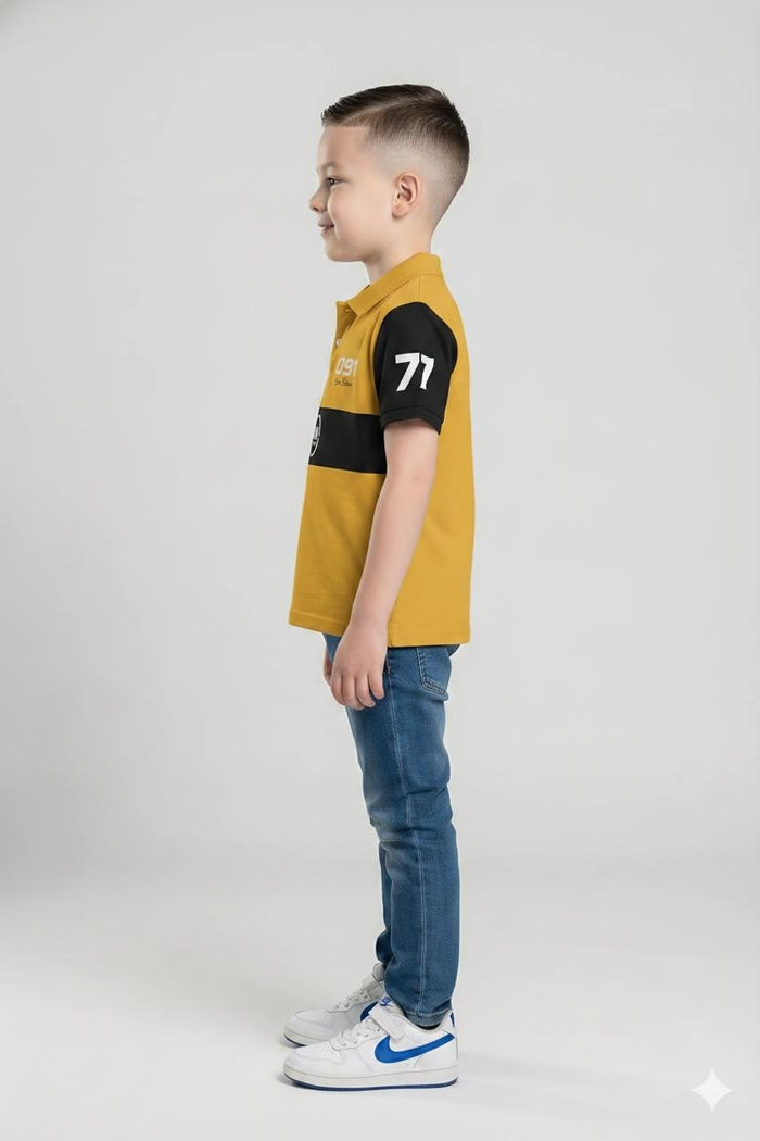 Boys Mustard Colourblocked Polo Collar T-shirt