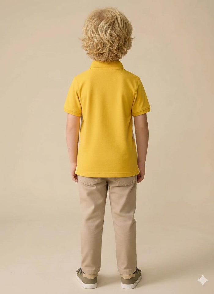 Boys Mustard Colourblocked Polo Collar T-shirt