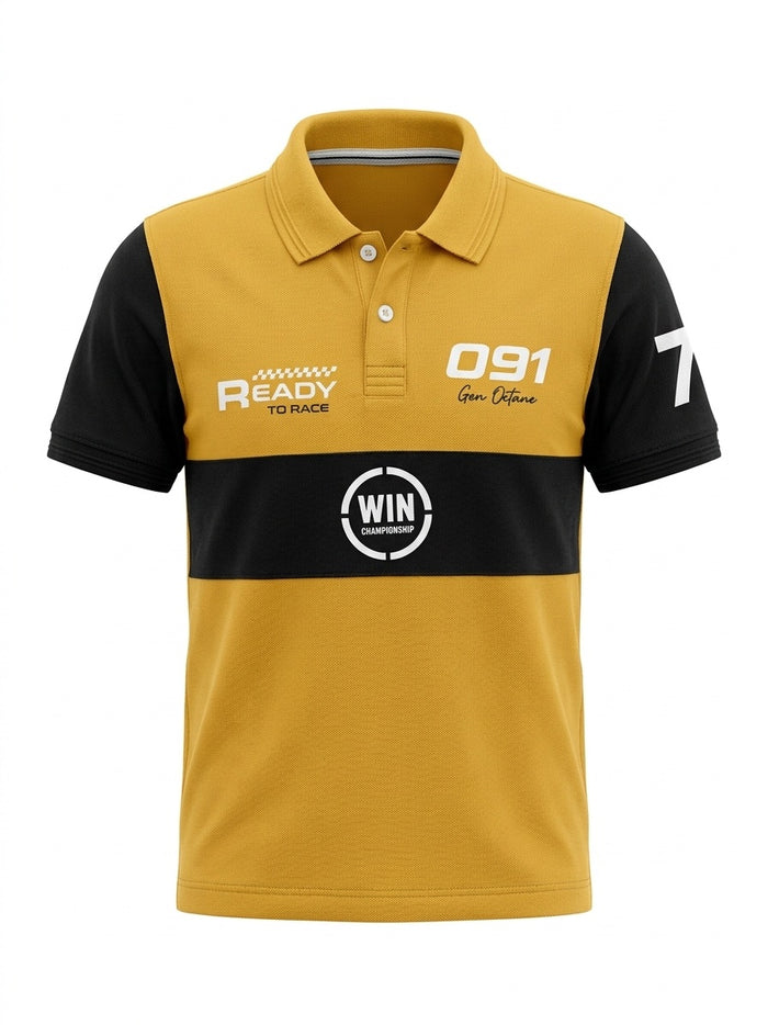 Boys Mustard Colourblocked Polo Collar T-shirt