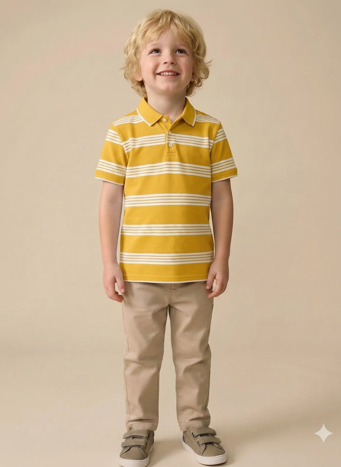 Boys Mustard Striped Polo Collar T-shirt