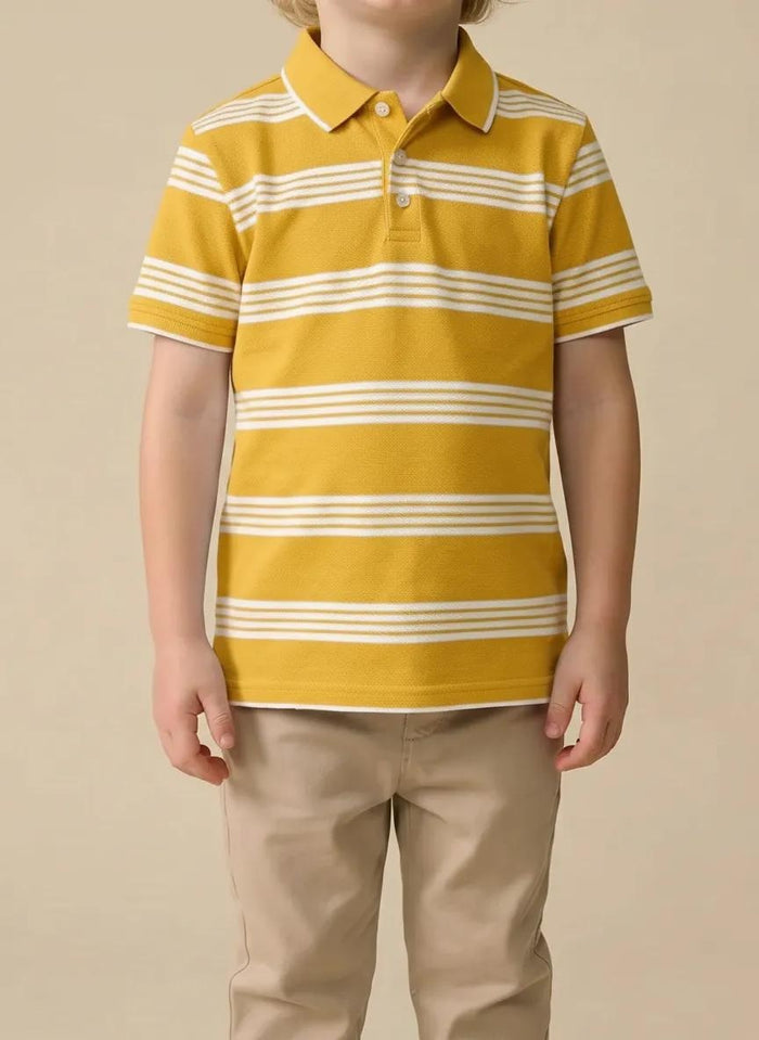 Boys Mustard Striped Polo Collar T-shirt