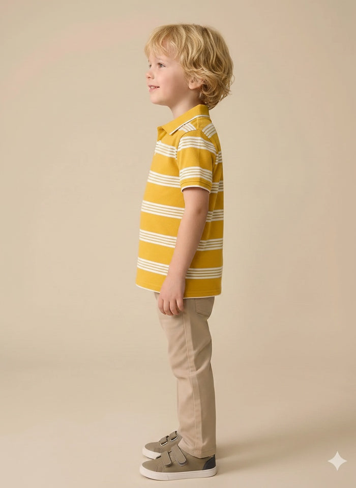 Boys Mustard Striped Polo Collar T-shirt