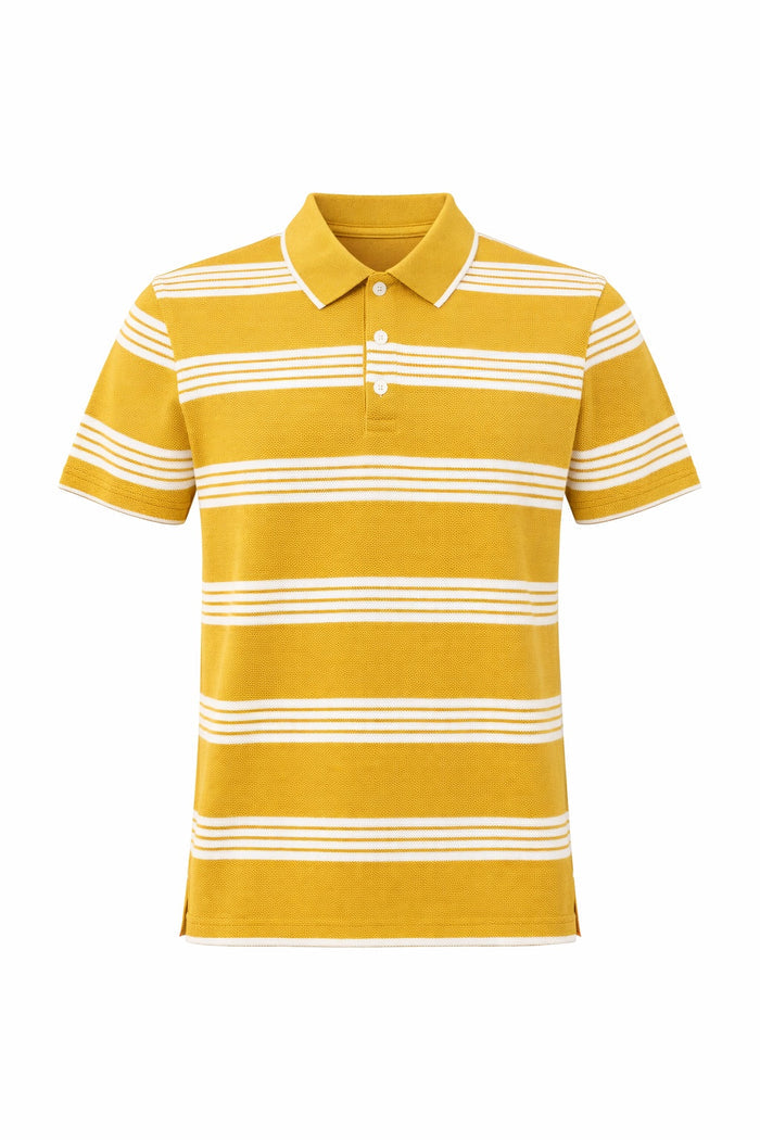 Boys Mustard Striped Polo Collar T-shirt
