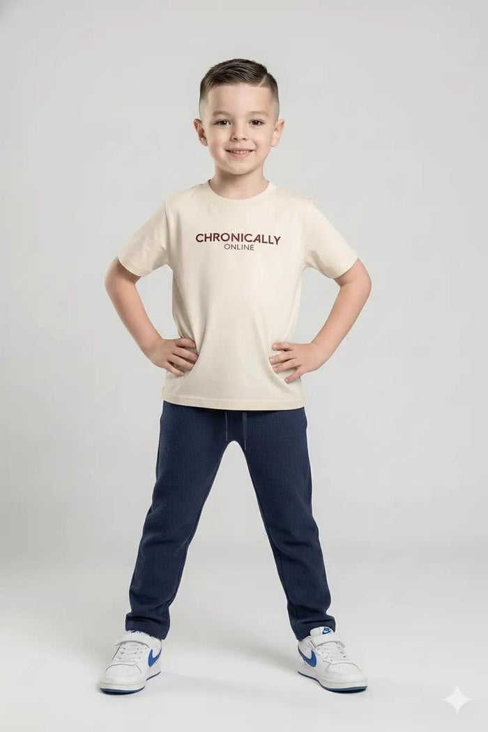 Boys Navy Regular Fit Textured Joggers