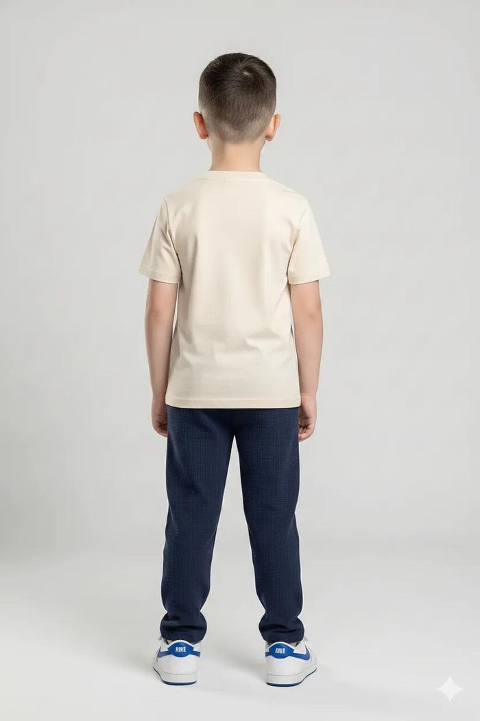 Boys Navy Regular Fit Textured Joggers