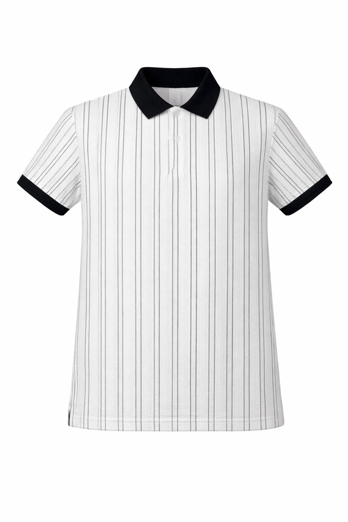Boys Navy Striped Polo Collar T-shirt