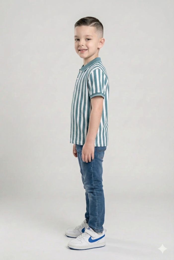Boys Nile Striped Polo Collar T-shirt