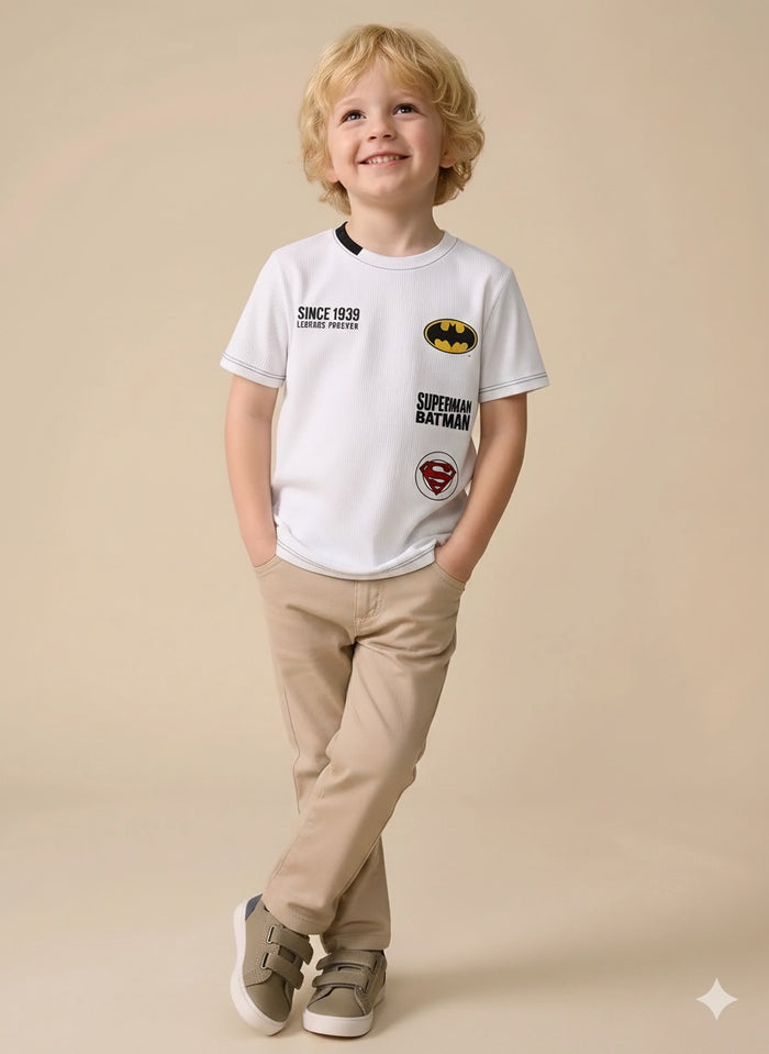 Boys Off White Batman Printed Round Neck Short Sleeves T-shirt