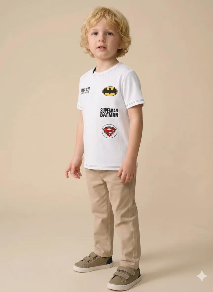 Boys Off White Batman Printed Round Neck Short Sleeves T-shirt