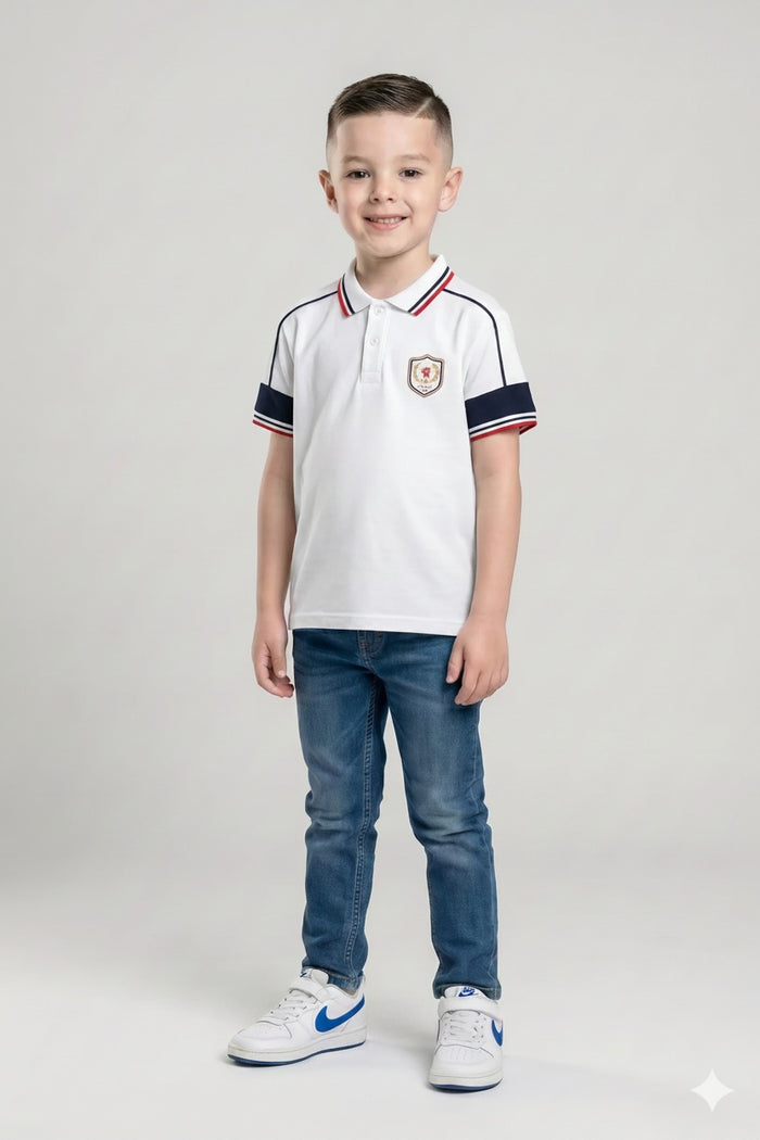 Boys Off White Polo Collar T-shirt