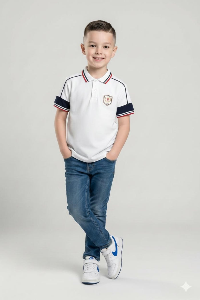 Boys Off White Polo Collar T-shirt