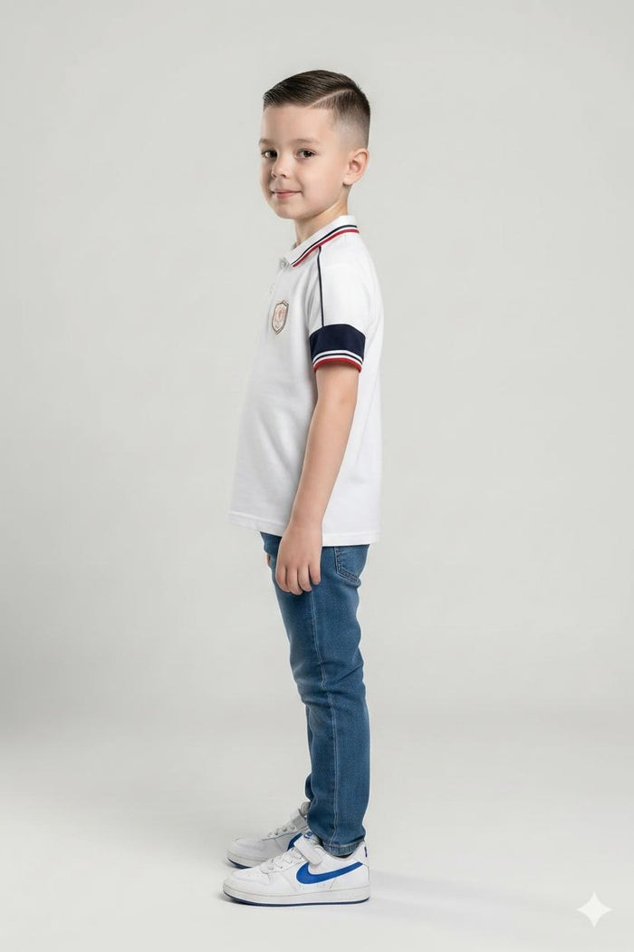 Boys Off White Polo Collar T-shirt