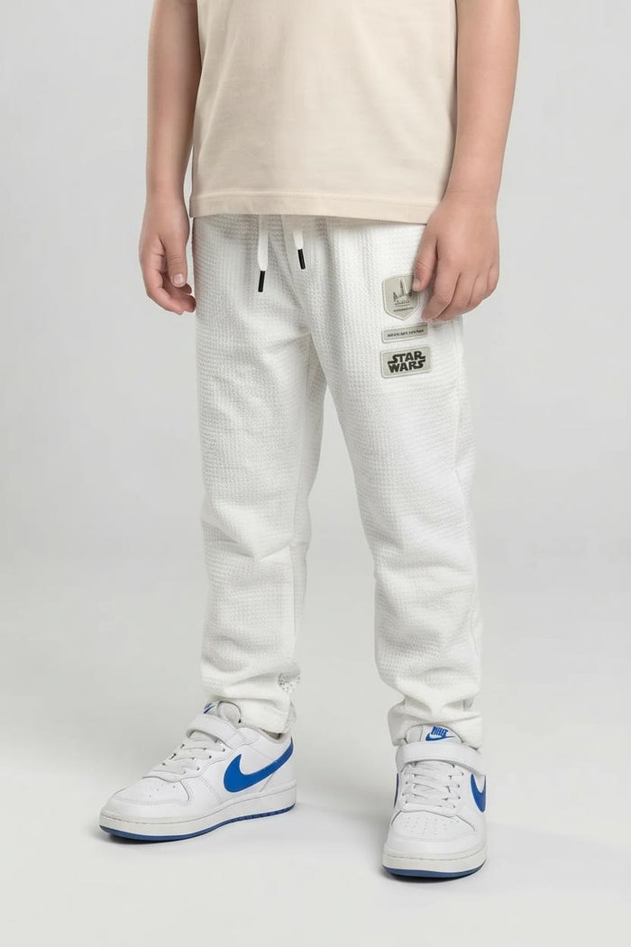 Boys Off White Regular Fit Textured Joggers