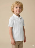 Boys Off White Striped Polo Collar T-shirt