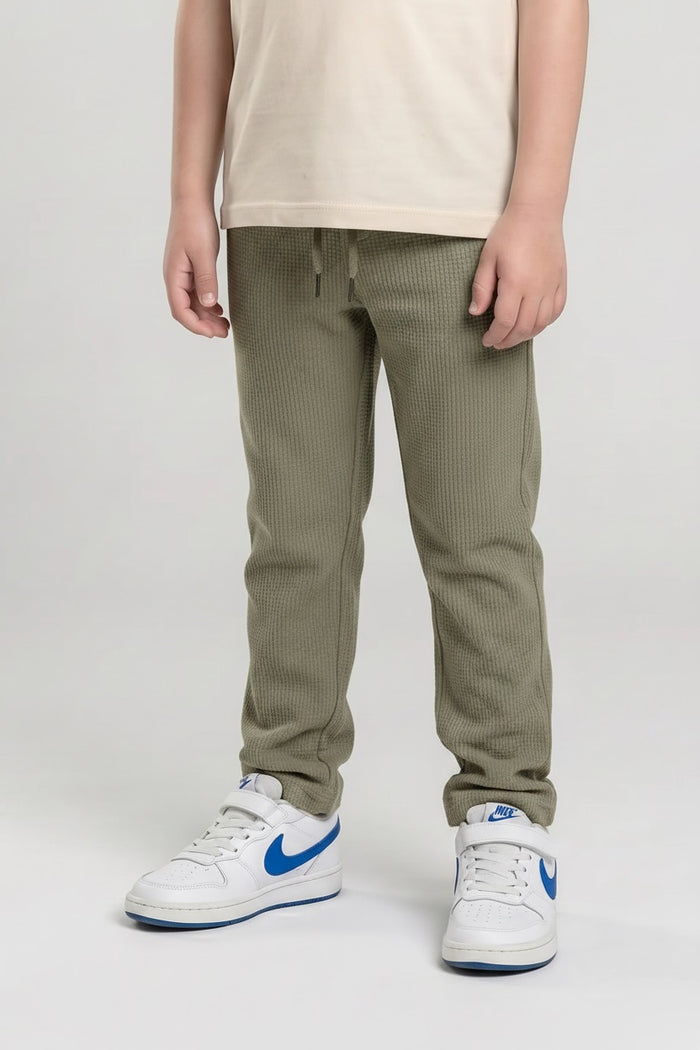 Boys Olive Regular Fit Textured Joggers