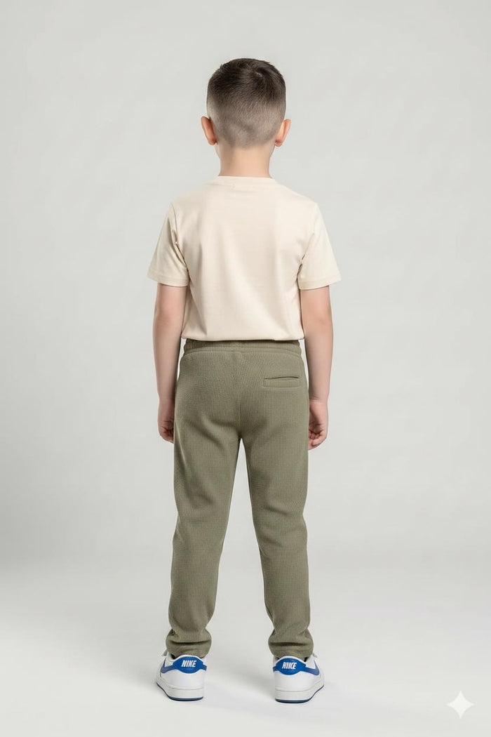 Boys Olive Regular Fit Textured Joggers