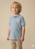Boys Oxford Blue Printed Polo Collar T-shirt