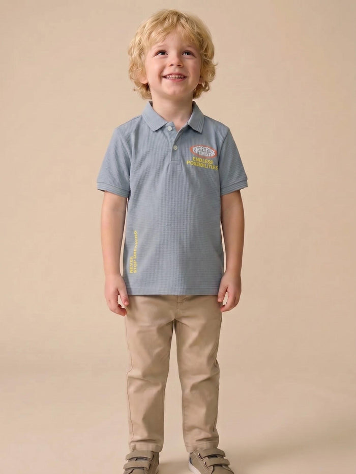 Boys Oxford Blue Printed Polo Collar T-shirt