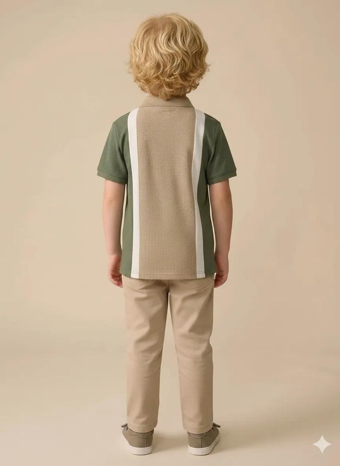Boys Safari Colourblocked Polo Collar T-shirt