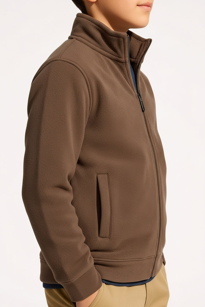 Boys Solid Mandarin Neck Sweatshirt