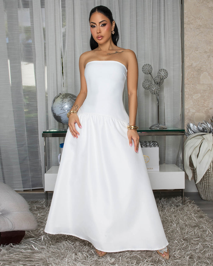 Carmina White Strapless Maxi Bandage Dress