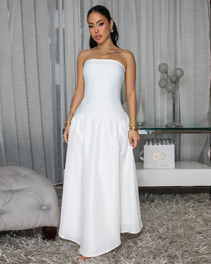 Carmina White Strapless Maxi Bandage Dress