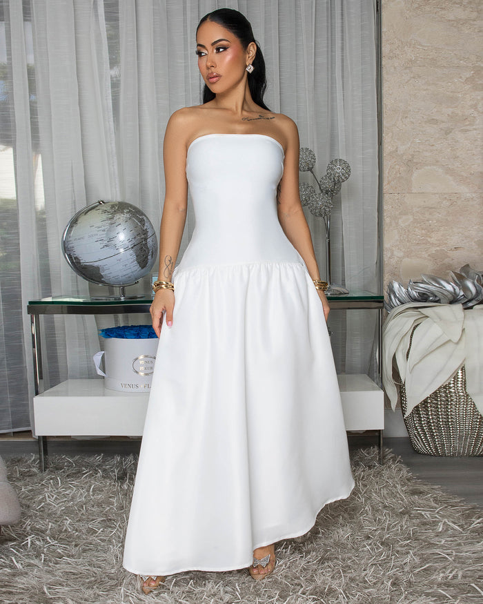 Carmina White Strapless Maxi Bandage Dress