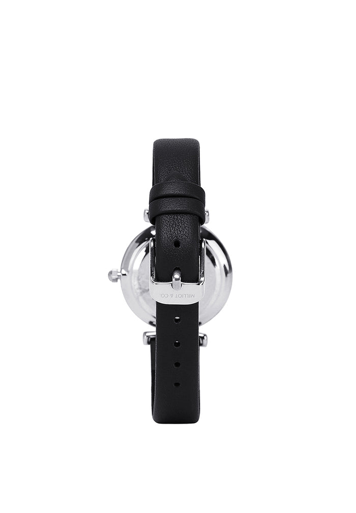Cece Fleur Analog Leather Strap Watch (Black)