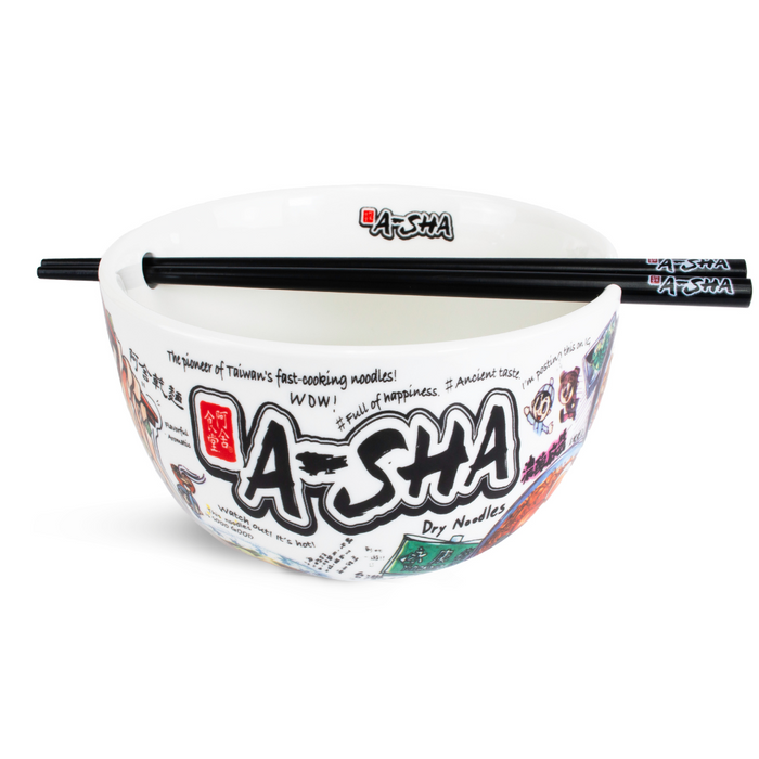 A-Sha Ceramic Ramen Bowl with Chopsticks - Easy Noodle Night Favorite