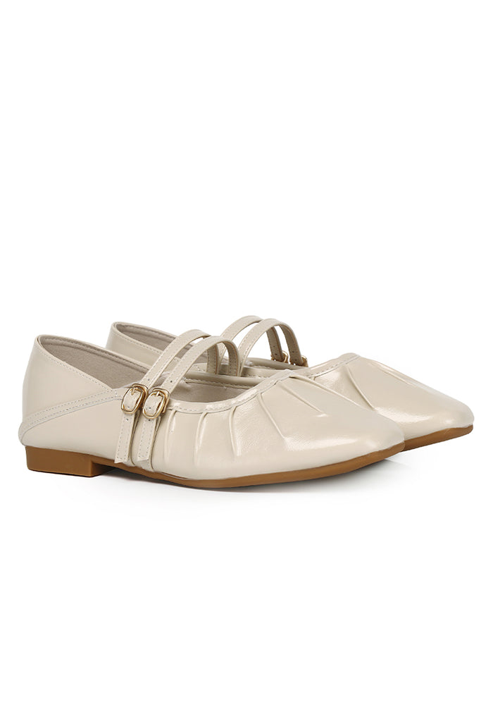 Charlie Pleated Mary Jane Ballerina & Flats (Beige)