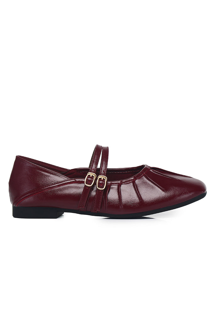 Charlie Pleated Mary Jane Ballerina & Flats (Maroon)
