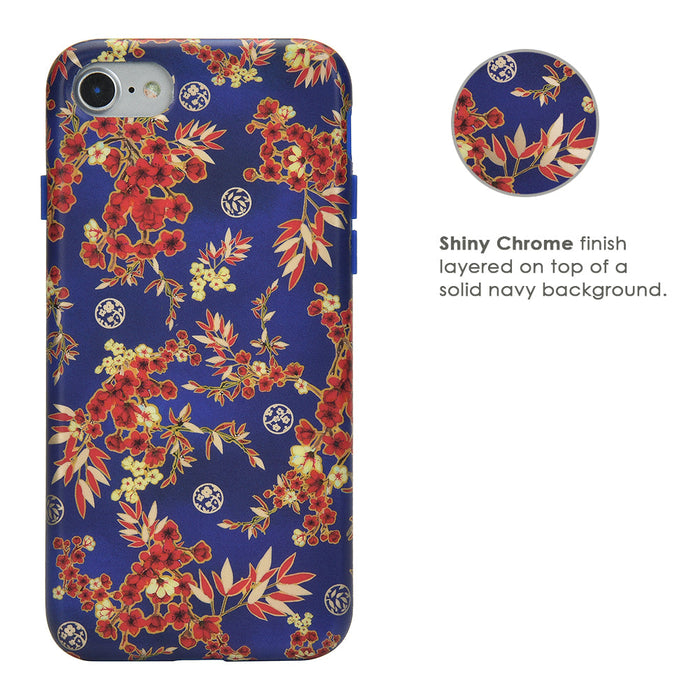 Cherry Blossom Floral Chrome iPhone Case – Chic Designer-Style Phone Cover