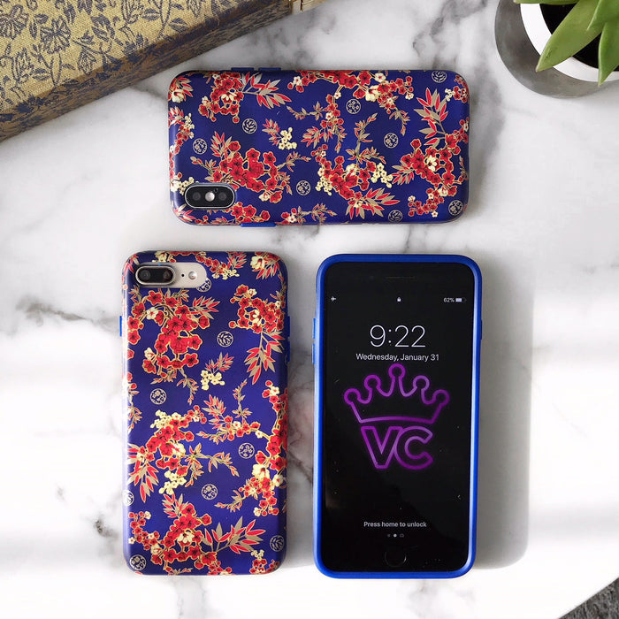 Cherry Blossom Floral Chrome iPhone Case – Chic Designer-Style Phone Cover