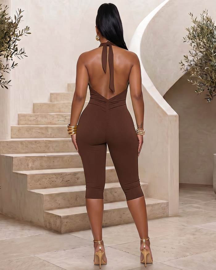 Clarke Brown Halter Jumpsuit