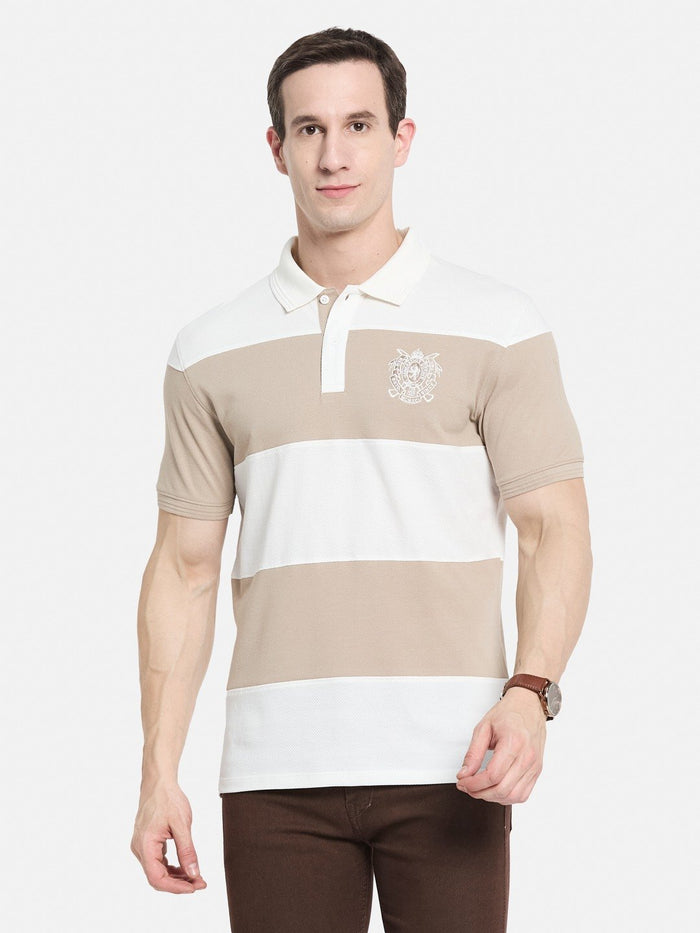 COLOUR BLOCKED CUTN SEW STRIPE EMBROIDED APPLIQUE  T-SHIRT