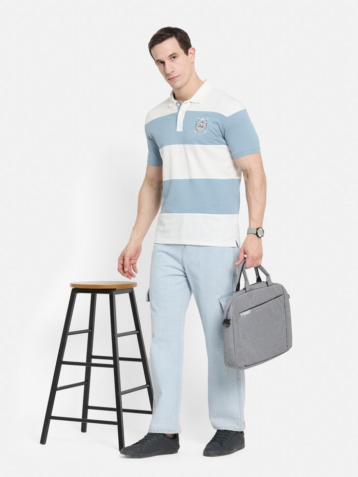 COLOUR BLOCKED CUTN SEW STRIPE EMBROIDED APPLIQUE  T-SHIRT
