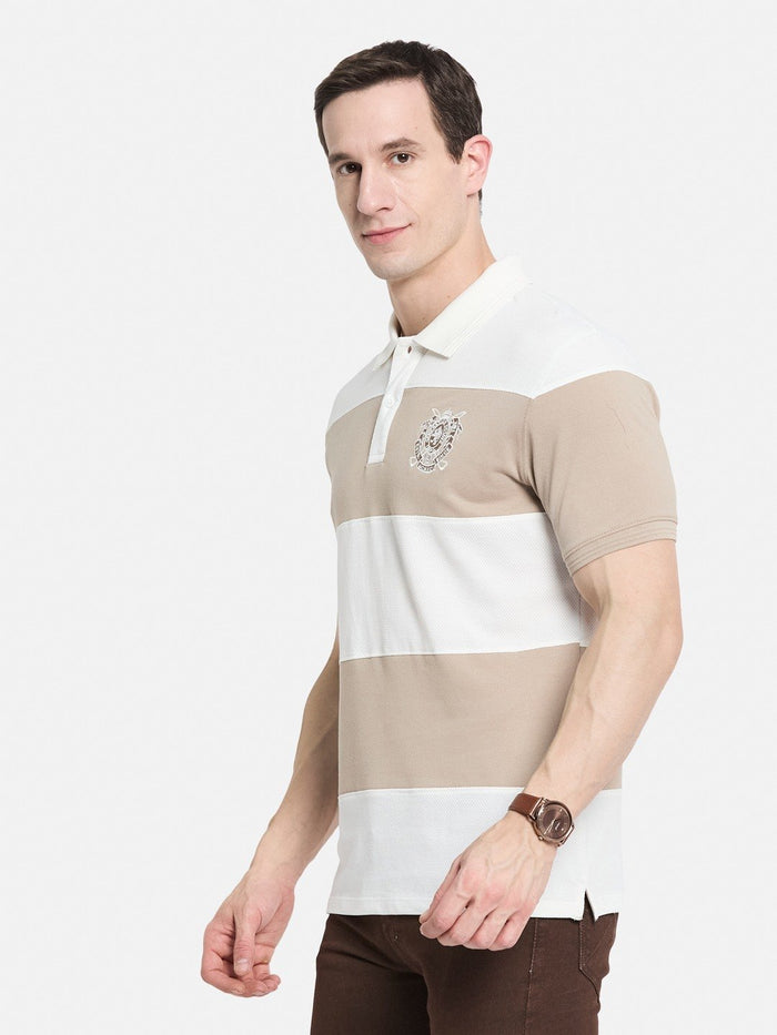 COLOUR BLOCKED CUTN SEW STRIPE EMBROIDED APPLIQUE  T-SHIRT
