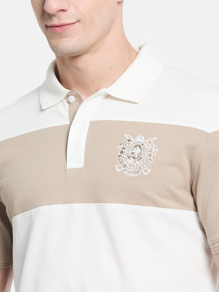 COLOUR BLOCKED CUTN SEW STRIPE EMBROIDED APPLIQUE  T-SHIRT